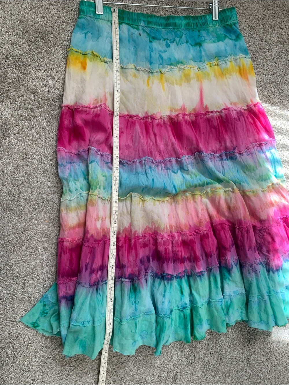 Y2K Sacred Threads Multicolor Tie-Dye Midi Skirt in Teal, Pink & Yellow - Picture 6 of 7